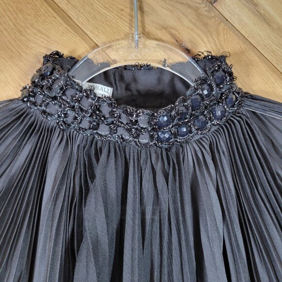 Alberto Makali Cape Dress Beaded Collar Pleated Flowy Belled Arms Size S Small - Picture 4 of 9